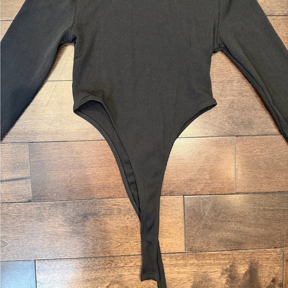 Zara Black Ribbed Turtle Neck Thong Bodysuit - Picture 2 of 6